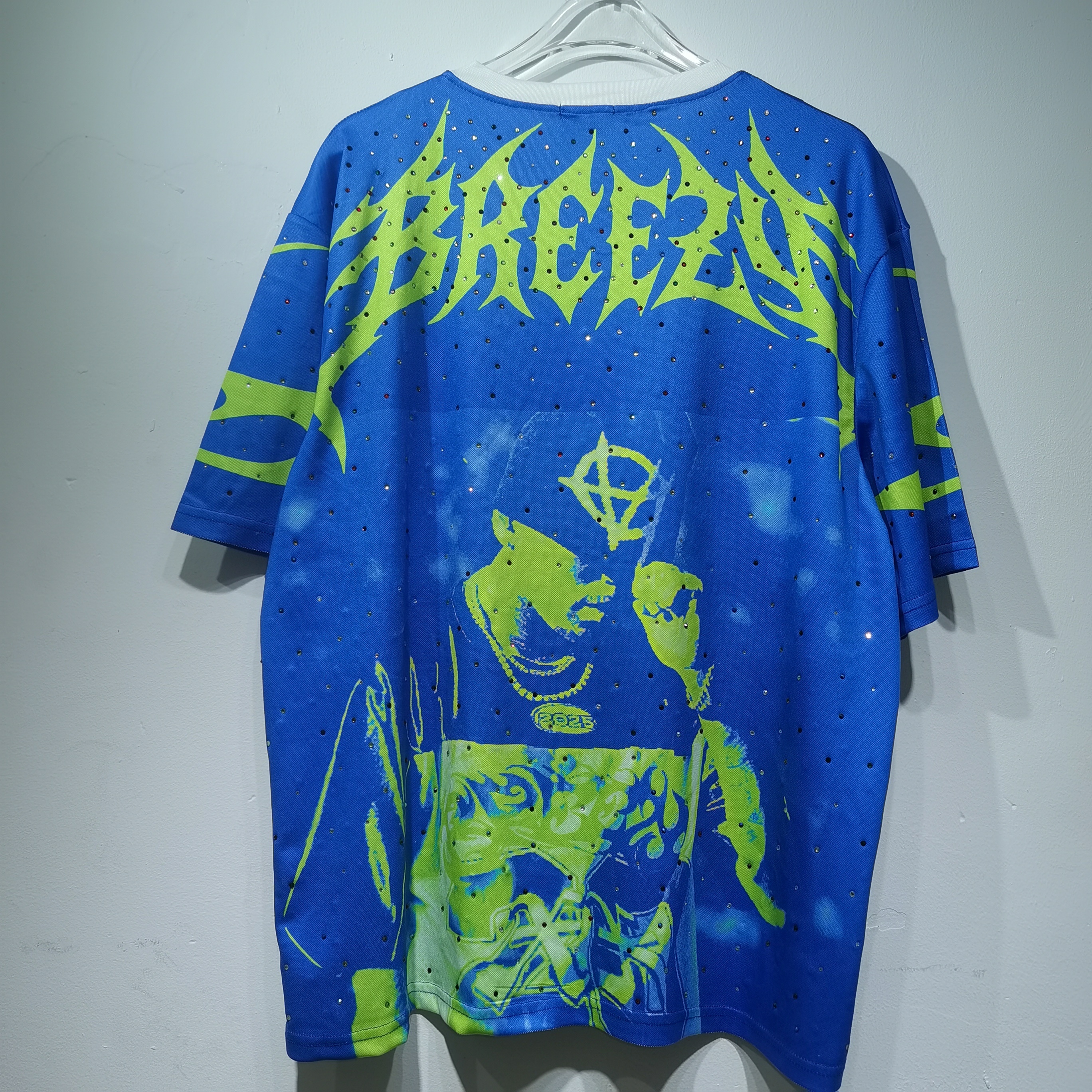 CT021 CMDTeam Freeze足球服0皇家蓝，数码+胸前"TEAM FREEZE"字样＋抽象图案 街头风 透气聚酯纤维 运动休闲宽松版型 后背袖口和下摆荧光绿烫钻点缀 · image 50