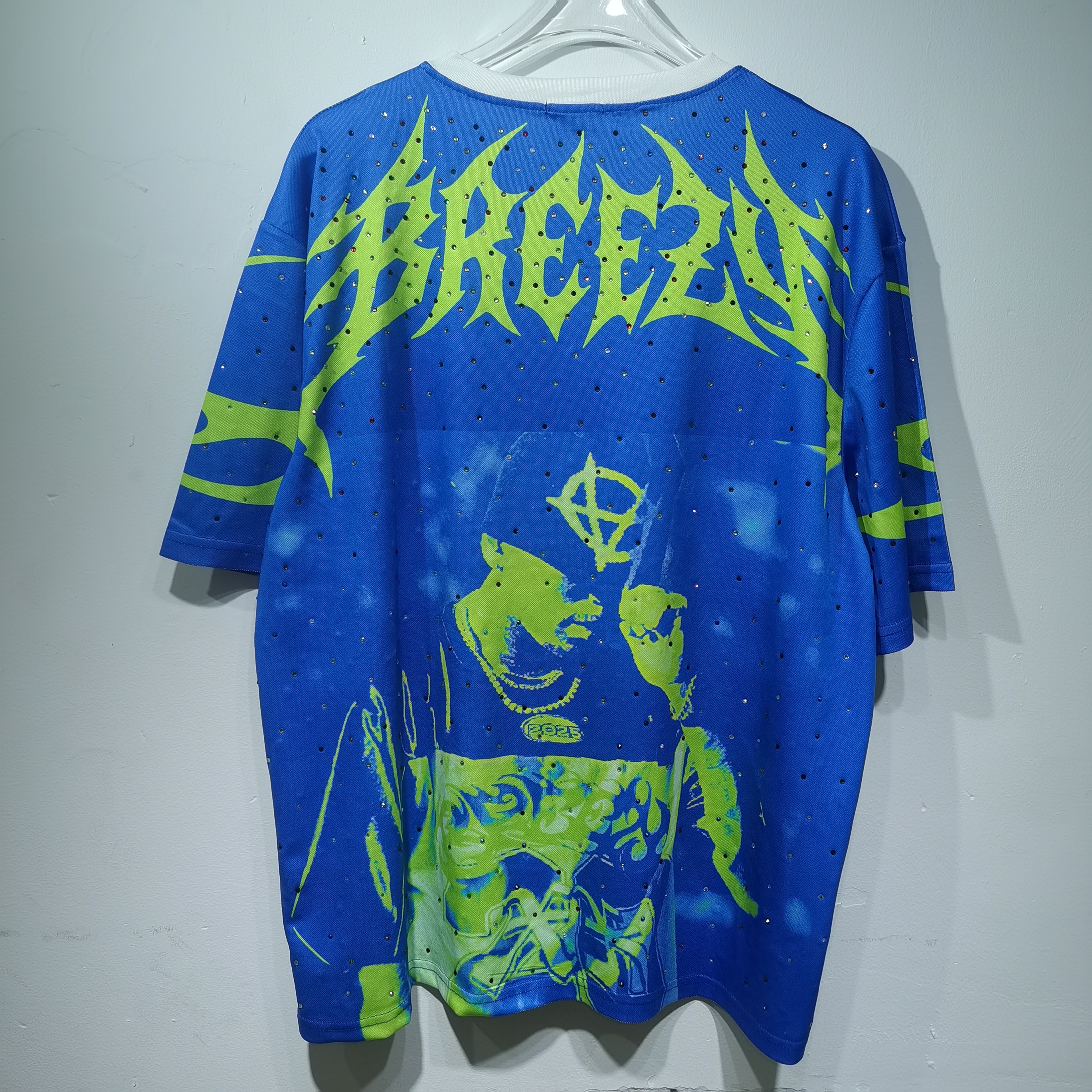 CT021 CMDTeam Freeze足球服0皇家蓝，数码+胸前"TEAM FREEZE"字样＋抽象图案 街头风 透气聚酯纤维 运动休闲宽松版型 后背袖口和下摆荧光绿烫钻点缀 · image 51