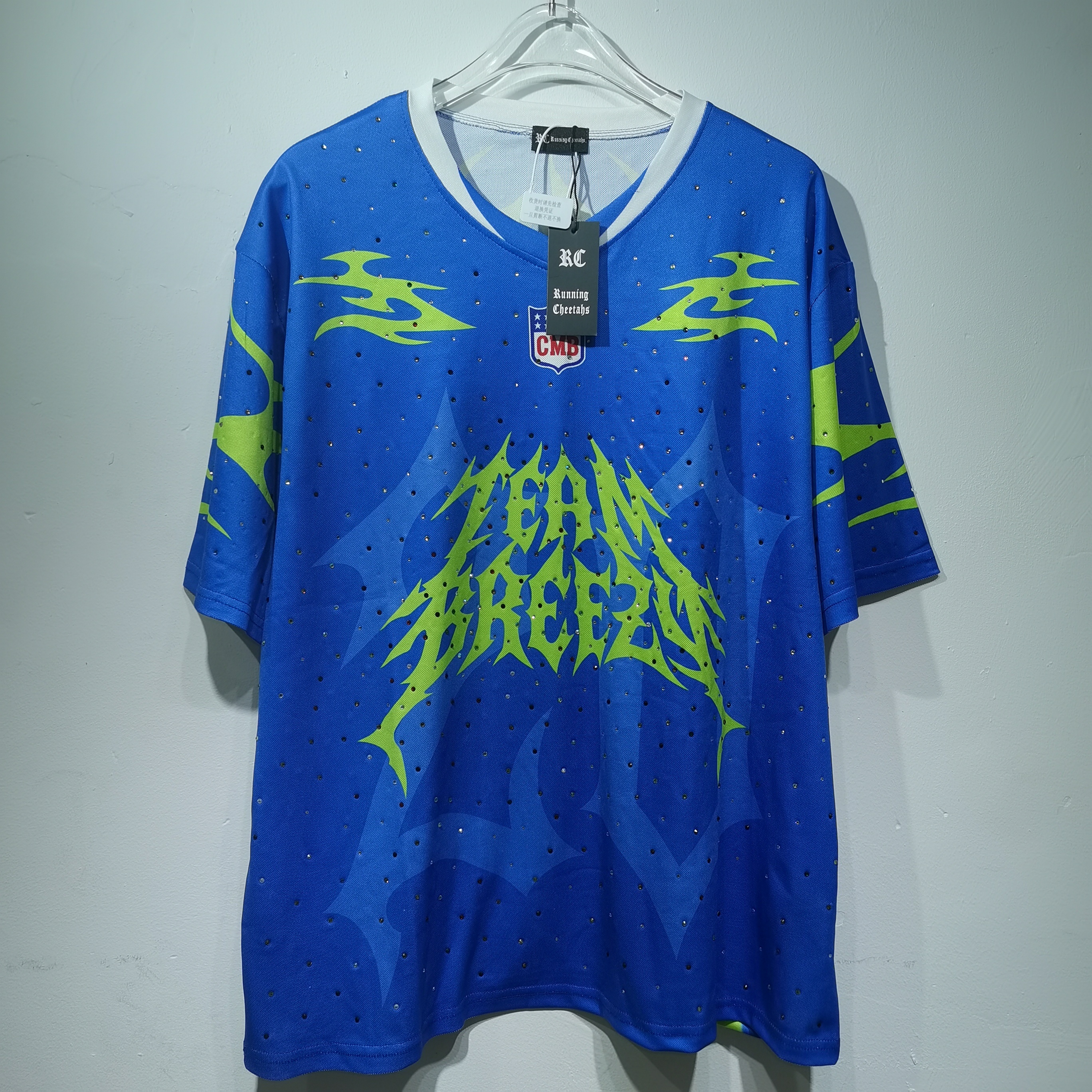 CT021 CMDTeam Freeze足球服0皇家蓝，数码+胸前"TEAM FREEZE"字样＋抽象图案 街头风 透气聚酯纤维 运动休闲宽松版型 后背袖口和下摆荧光绿烫钻点缀 · image 53