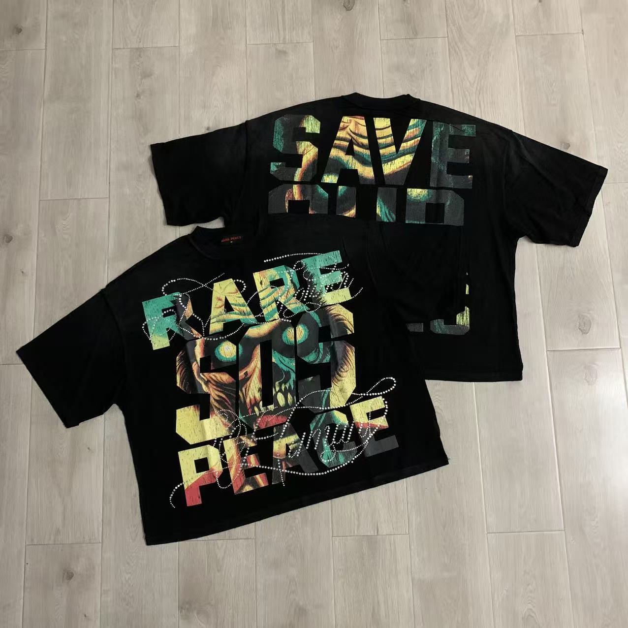 RP112#  RARE PEACE Save Our Souls Graphic Crop T-shirt 街头潮牌oversize超大版型烫钻短袖T恤 · image 15