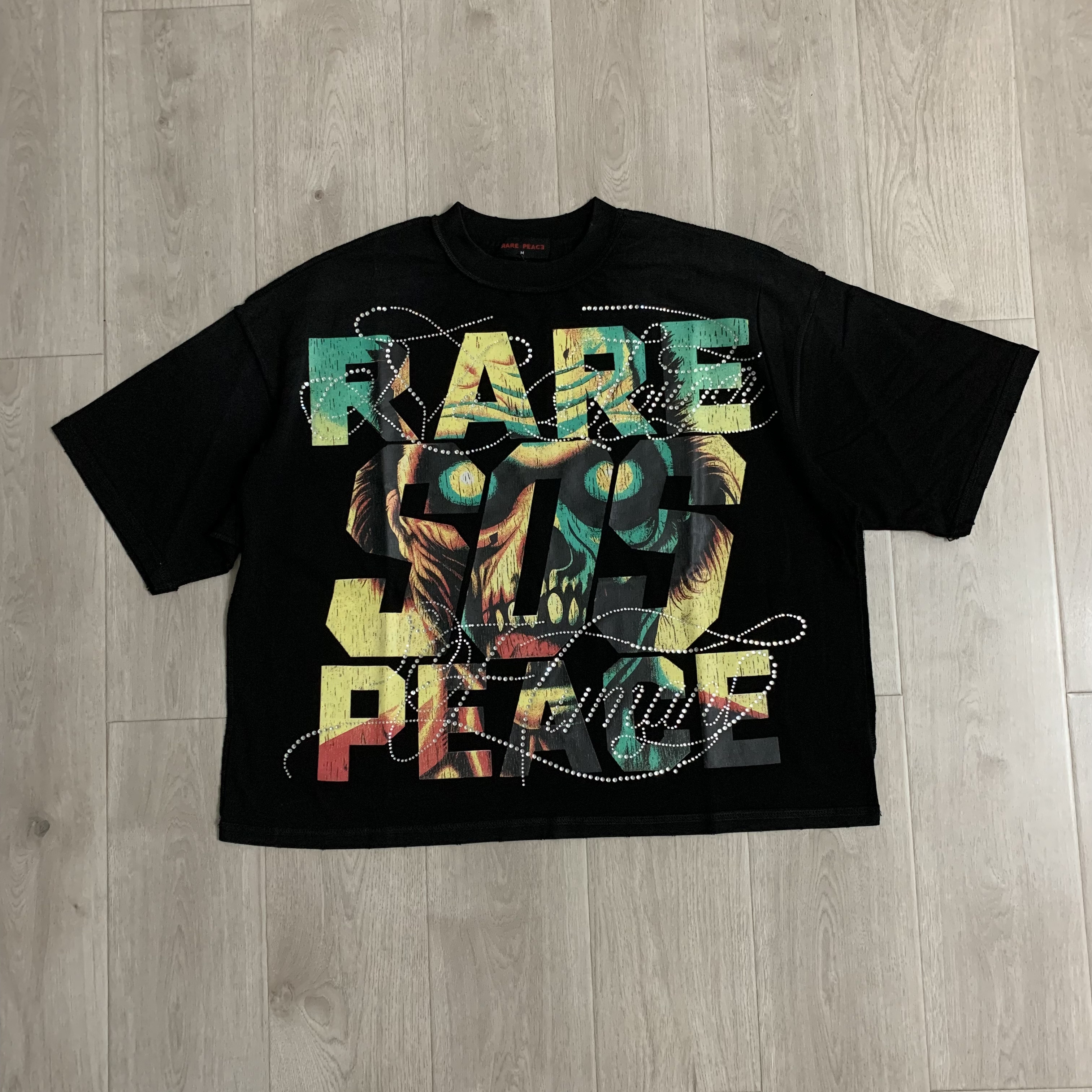 RP112#  RARE PEACE Save Our Souls Graphic Crop T-shirt 街头潮牌oversize超大版型烫钻短袖T恤 · image 16