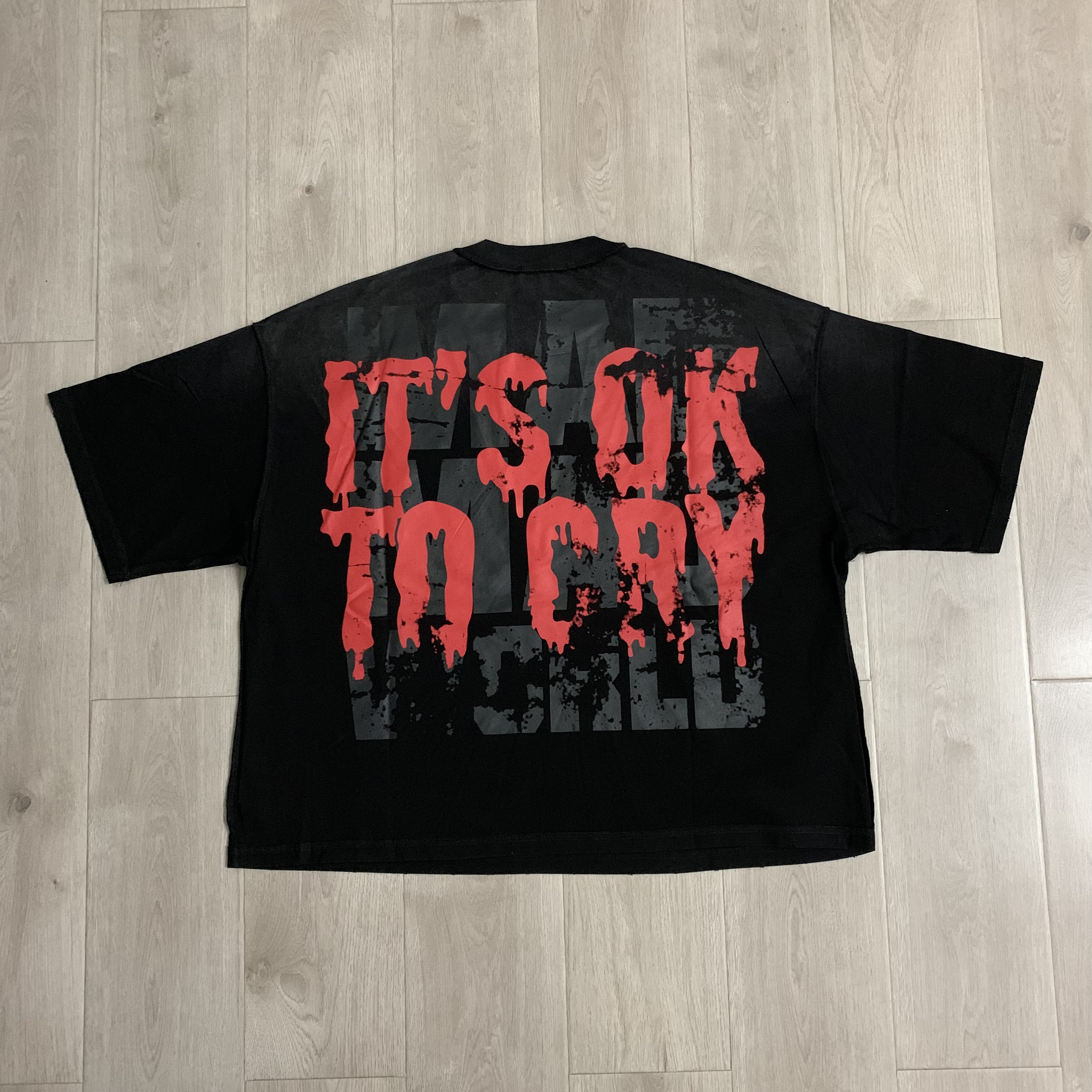 RP119# RARE PEACE It's OK To Cry Graphic Crop Tee街头潮牌oversize超大版型烫钻短袖T恤 · image 16
