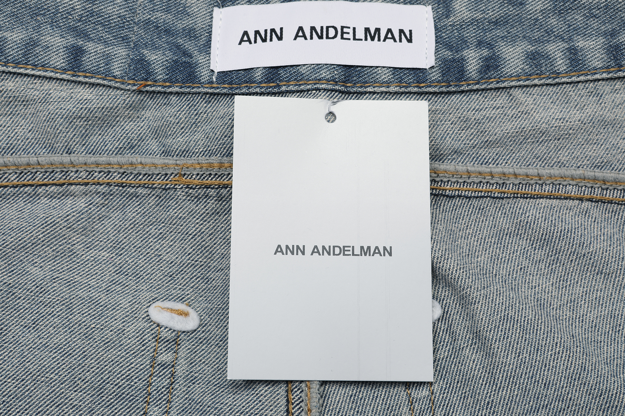 薛凯琪 王心凌同款 款号AN01  ANN ANDELMAN 宽松舒适做旧磨白斜线分割休闲男女同款牛仔裤 深蓝色 · image 43