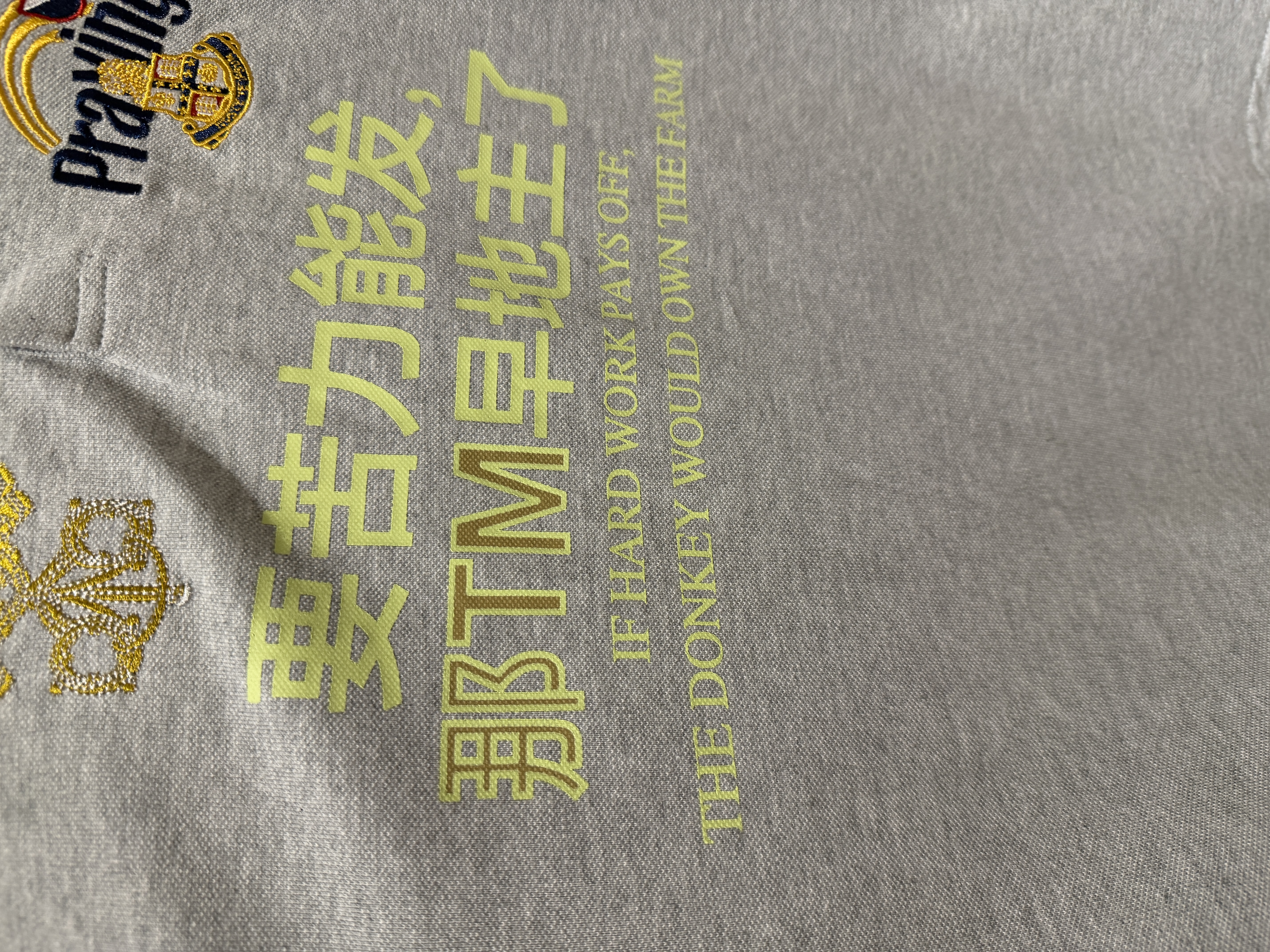 676-6# praying 苦力标语刺绣翻领Polo短袖中文趣味短款T恤y2k · image 11