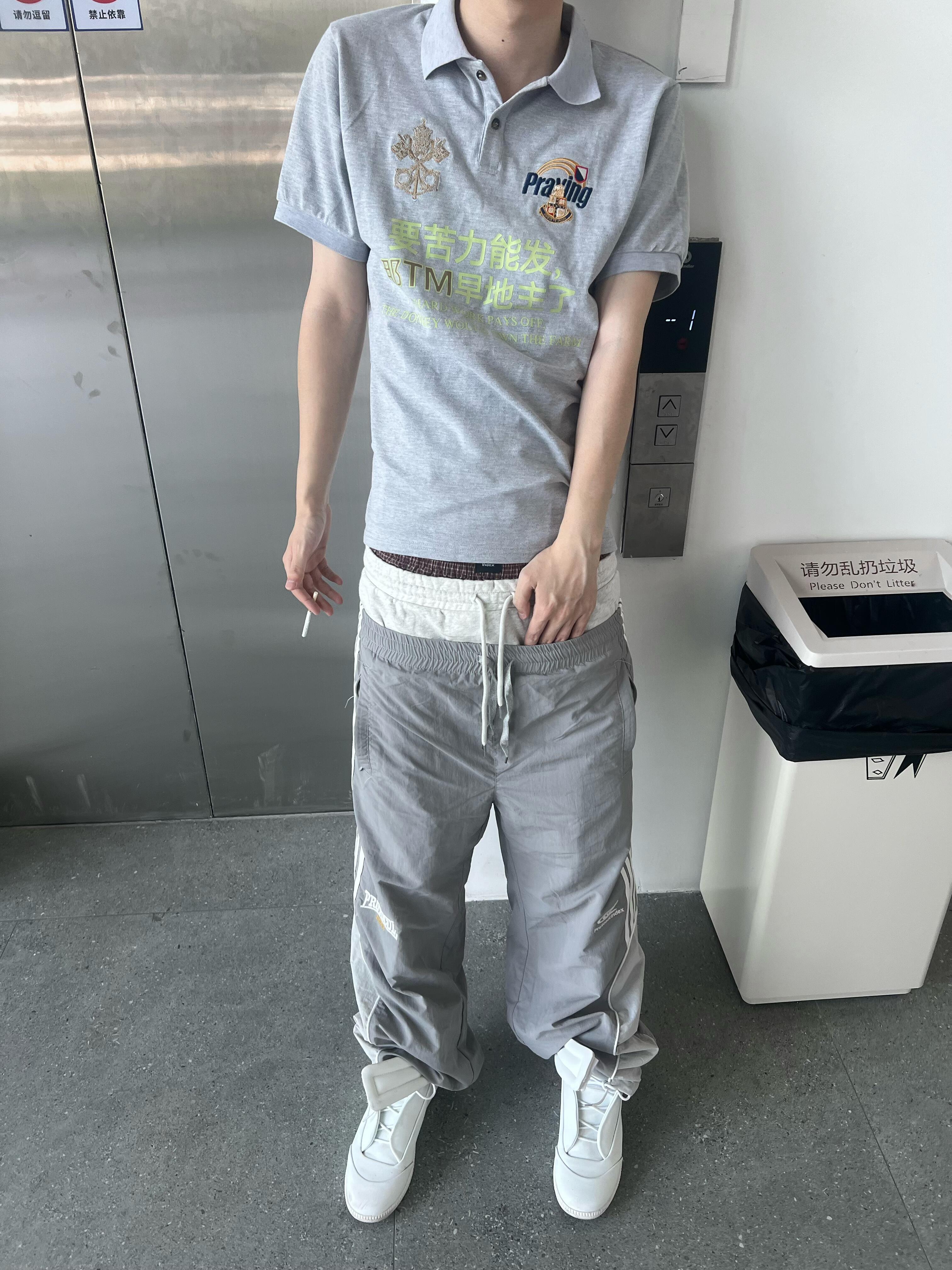 676-6# praying 苦力标语刺绣翻领Polo短袖中文趣味短款T恤y2k · image 23