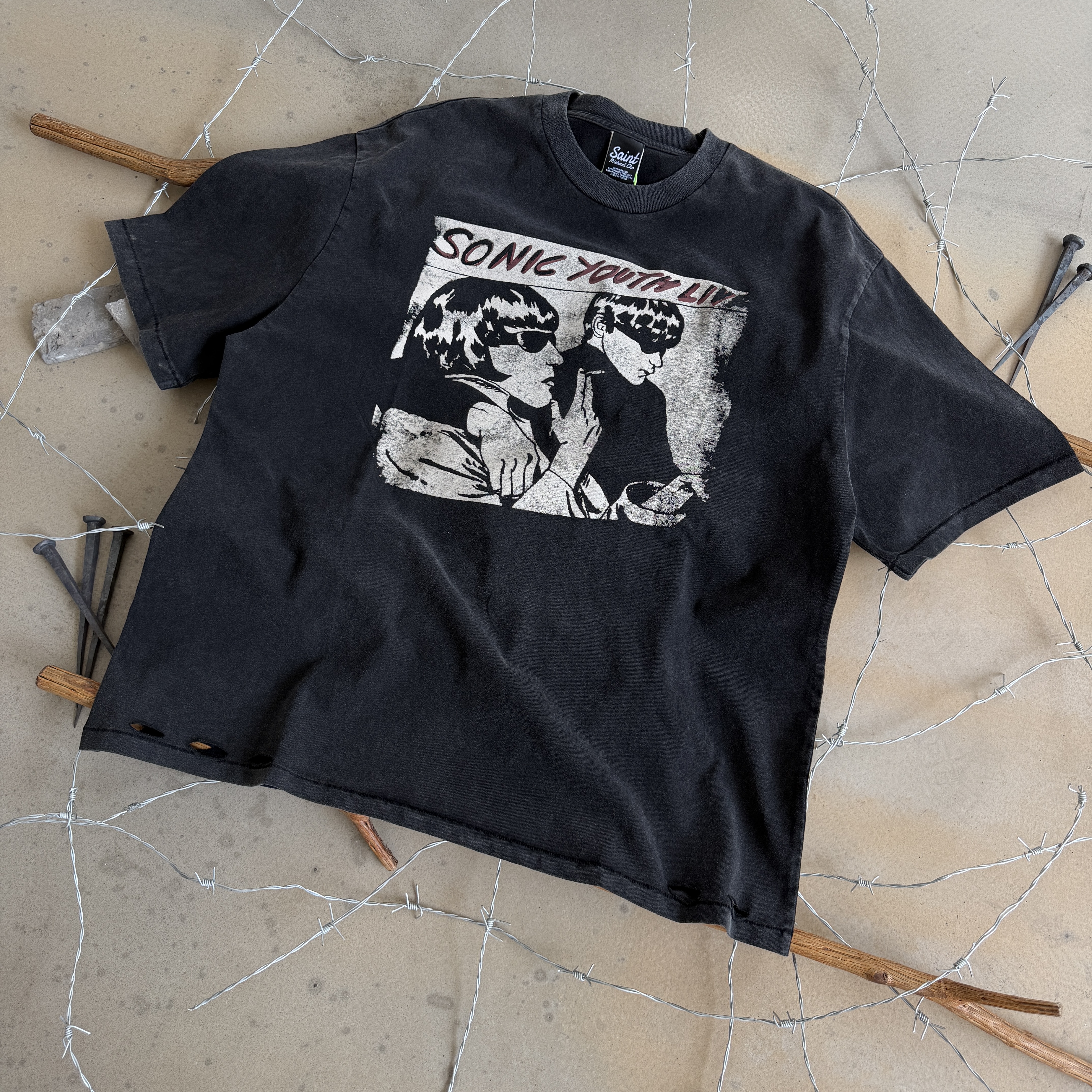 # CTS-134款 1990柯本巡演上身超稀有款 SONIC YOUTH x NIRVANA  洗后260g重磅纯棉面料 复古单缝线天地针工艺 阿苏特酵磨重磅洗水 尺码：S M L XL · image 10