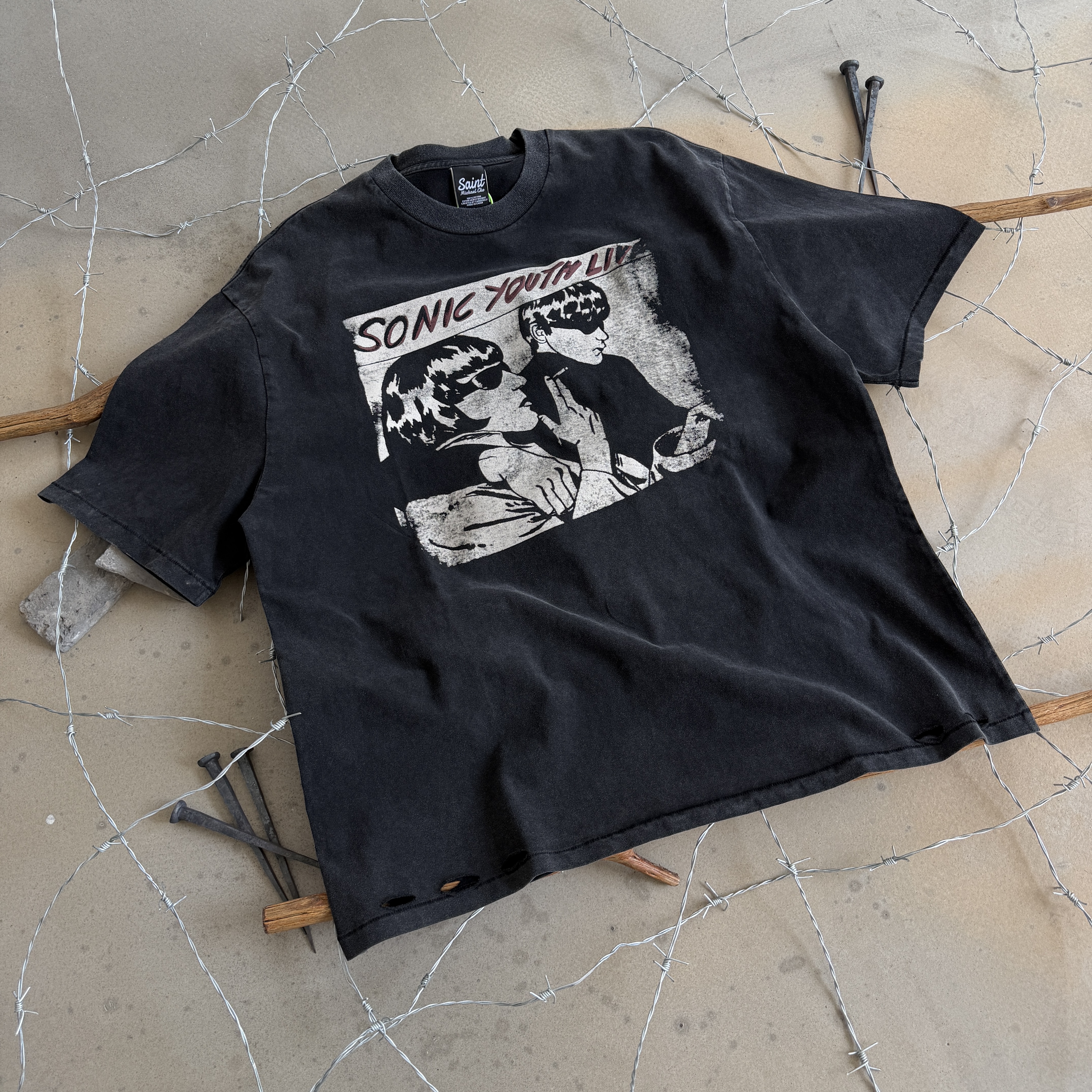 # CTS-134款 1990柯本巡演上身超稀有款 SONIC YOUTH x NIRVANA  洗后260g重磅纯棉面料 复古单缝线天地针工艺 阿苏特酵磨重磅洗水 尺码：S M L XL · image 12