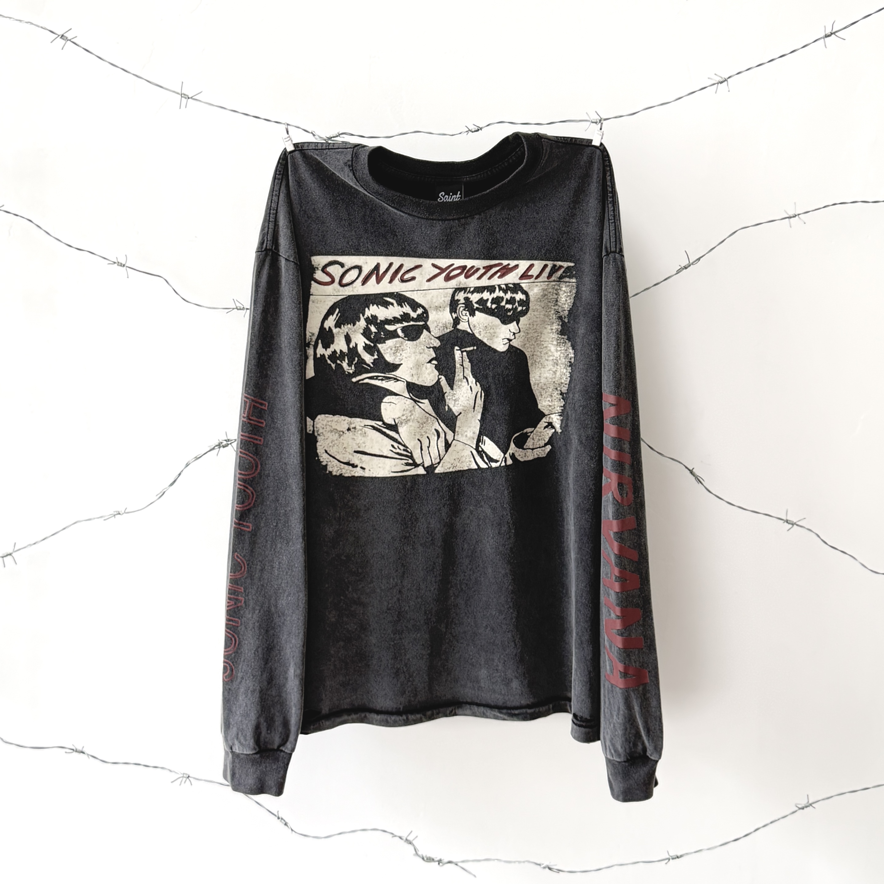 # CTS-184款 1990柯本巡演上身超稀有款长袖 SONIC YOUTH x NIRVANA 洗后280g重磅纯棉面料 复古单缝线天地针工艺 阿苏特酵磨重磅洗水 尺码：S M L XL · image 8