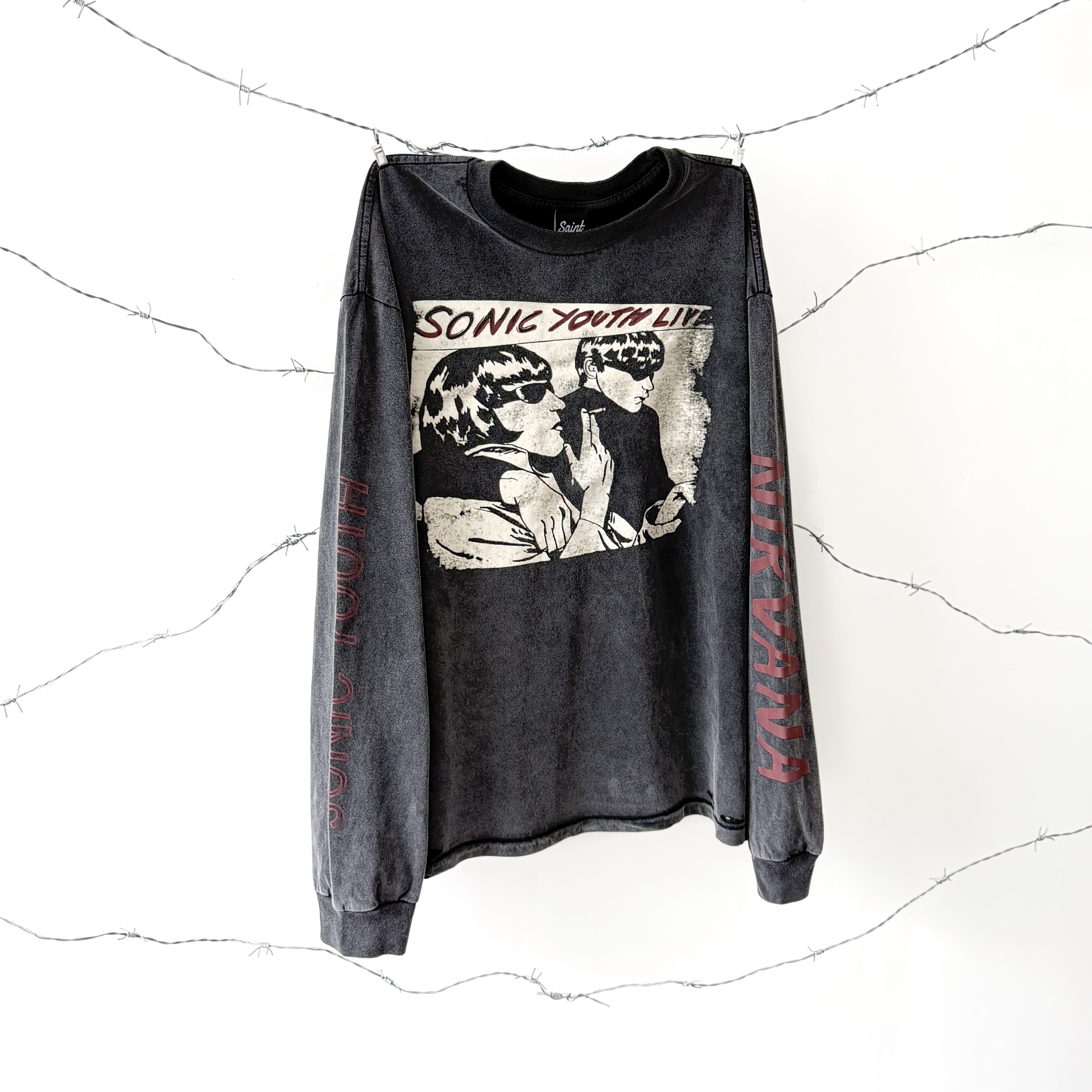 # CTS-184款 1990柯本巡演上身超稀有款长袖 SONIC YOUTH x NIRVANA 洗后280g重磅纯棉面料 复古单缝线天地针工艺 阿苏特酵磨重磅洗水 尺码：S M L XL · image 10