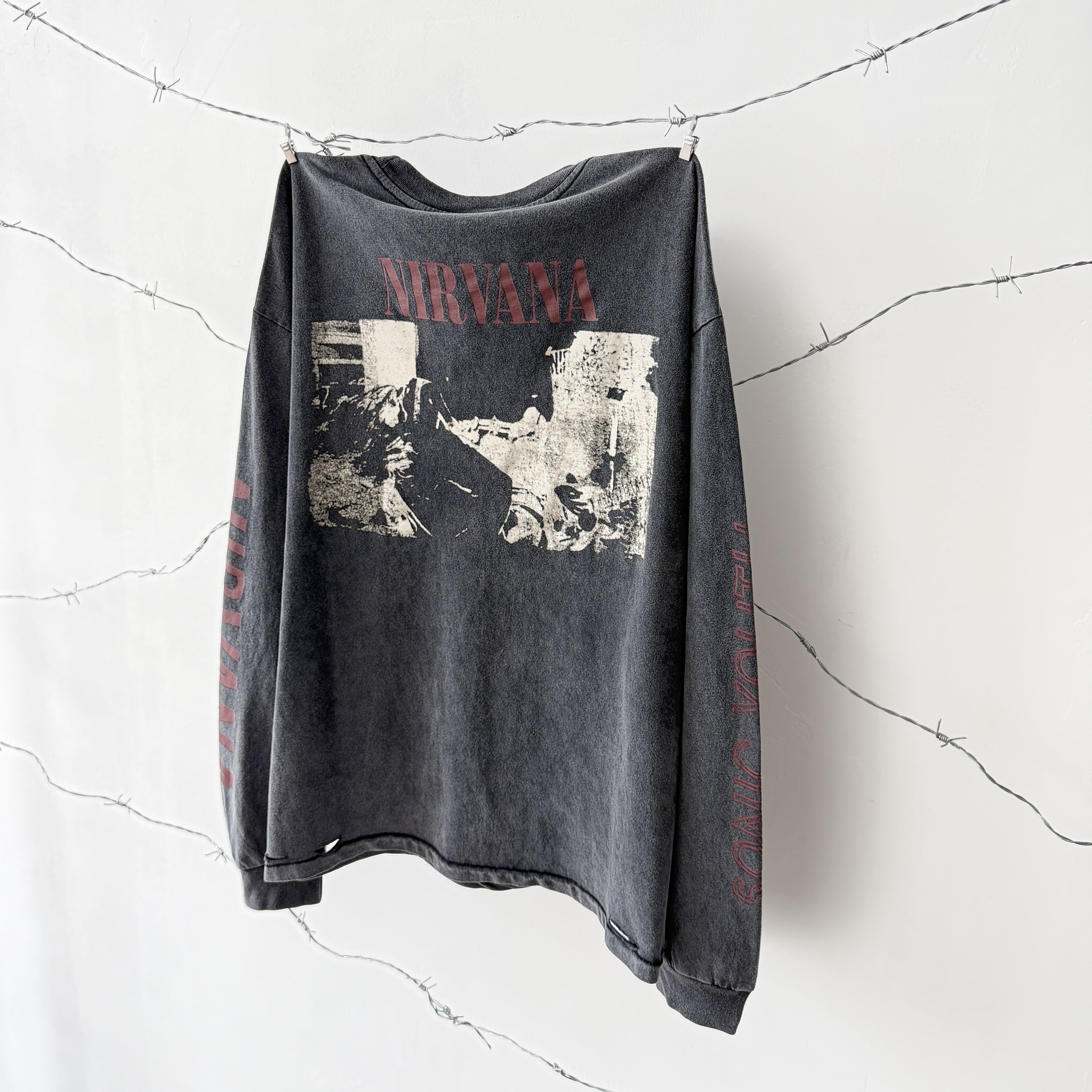 # CTS-184款 1990柯本巡演上身超稀有款长袖 SONIC YOUTH x NIRVANA 洗后280g重磅纯棉面料 复古单缝线天地针工艺 阿苏特酵磨重磅洗水 尺码：S M L XL · image 11