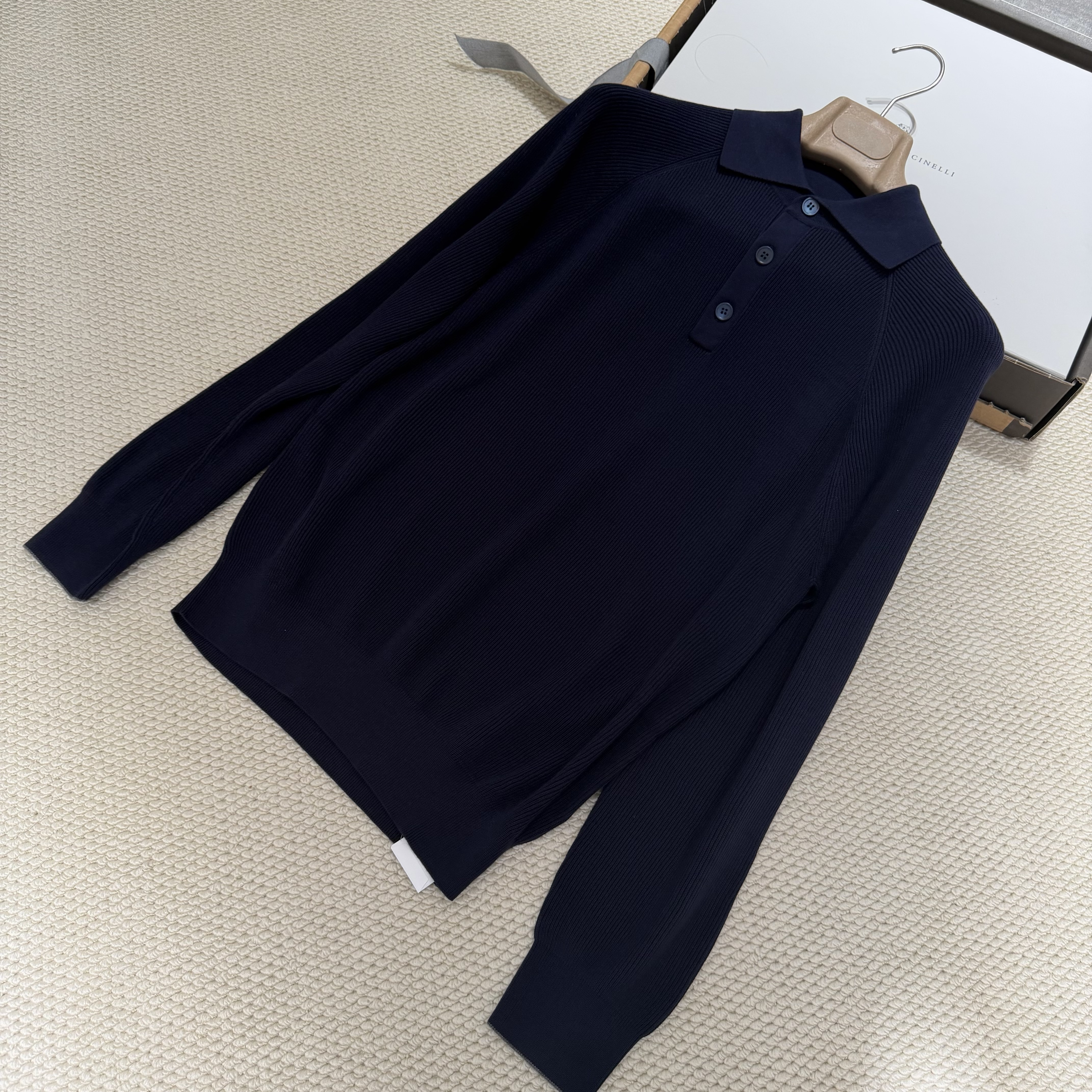 P399 Deep blue striped long sleeved polo shirt · image 6