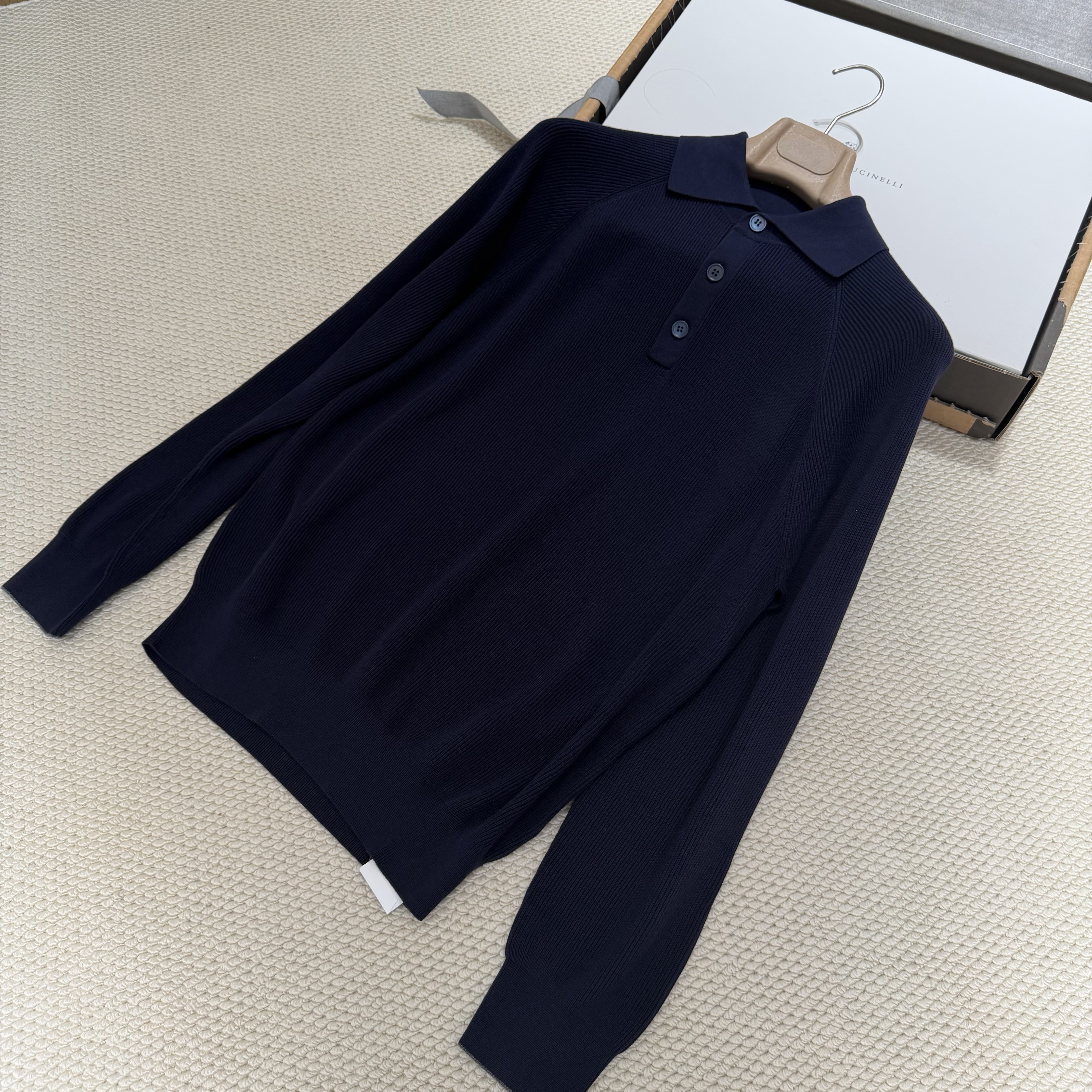 P399 Deep blue striped long sleeved polo shirt · image 5